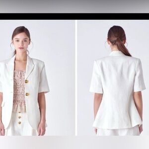 English Factory Cream Short Sleeve Blazer